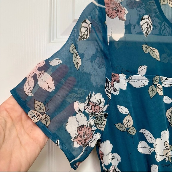 Bohme Teal Floral Sheer Overlay Midi Dress Size S - Picture 10 of 13